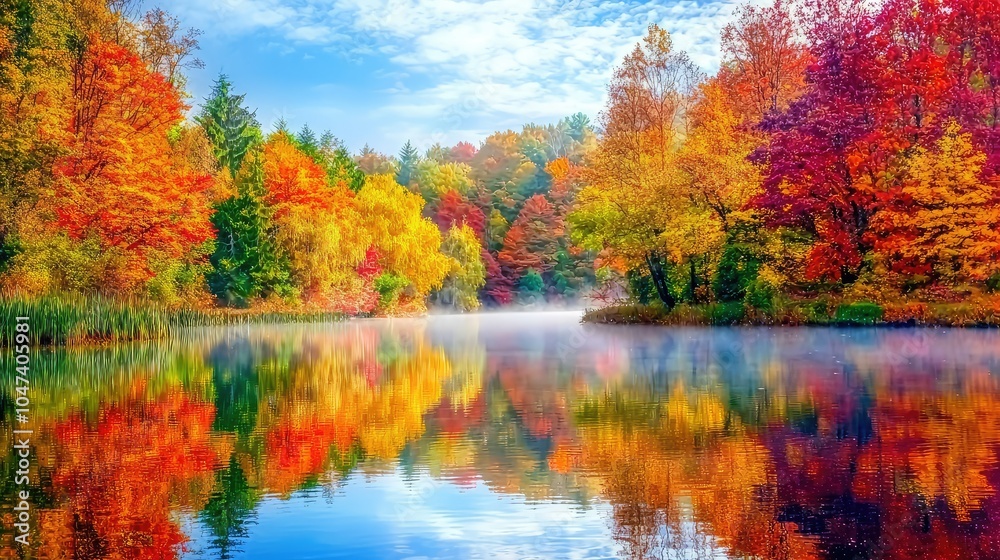 Tranquil Autumn Scene by the Lake with Reflections Tranquil Autumn Scene by the Lake with Reflections