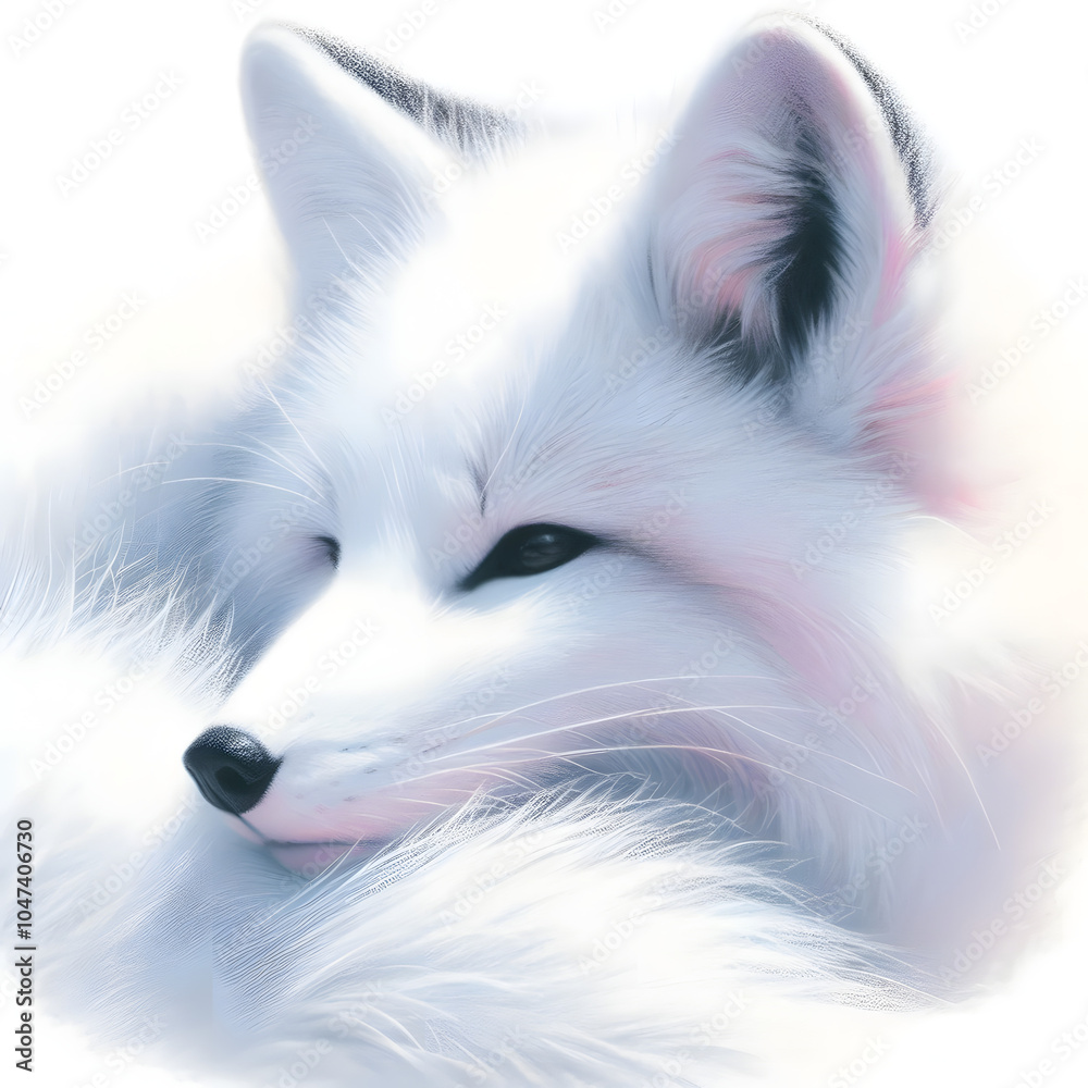 Obraz premium 흰 배경, 북극여우, 파스텔화 (White background, Arctic fox, pastel painting)