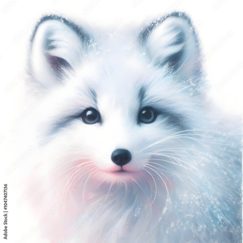 Fototapeta premium 흰 배경, 북극여우, 파스텔화 (White background, Arctic fox, pastel painting)