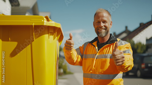 Handsome Garbage Man: A Charismatic Figure Representing Essential Services and Community Pride photo