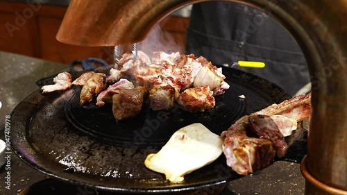 korean barbecue, Samgyeopsal, meat on the barbecue