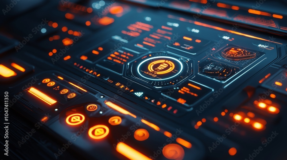 Futuristic Interface Design with Orange Glowing Buttons and Indicators Futuristic Interface Design with Orange Glowing Buttons and Indicators