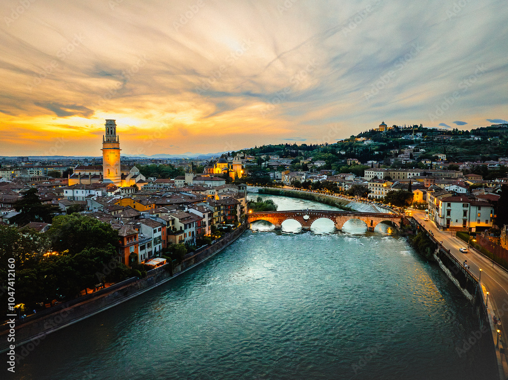 Obraz premium Aerial drone photo of the city of Verona in Italy.