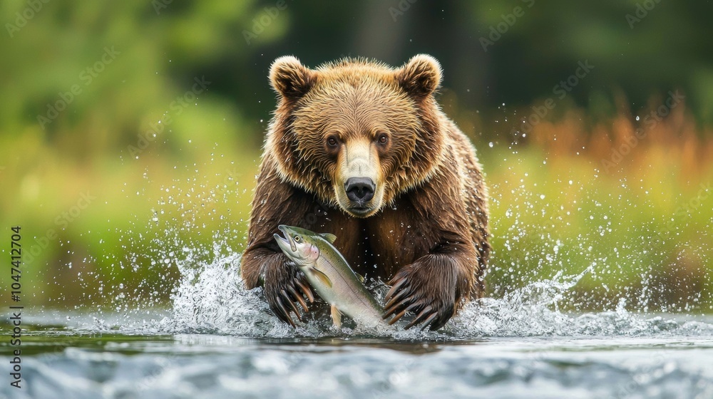 Grizzly Bear Catching Salmon in a River Grizzly Bear Catching Salmon in a River
