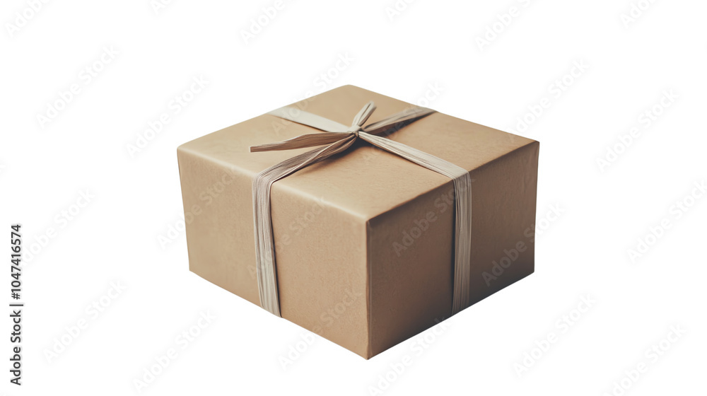 Gift box wrapped in brown paper with a ribbon, perfect for celebrations, events, or special occasions, isolated on white background. Gift box wrapped in brown paper with a ribbon, perfect for celebrations, events, or special occasions, isolated on white background.
