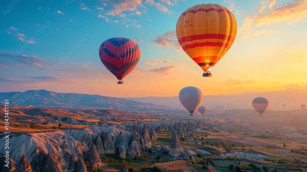 Obraz premium Hot Air Balloons Soaring Over Cappadocia at Sunset