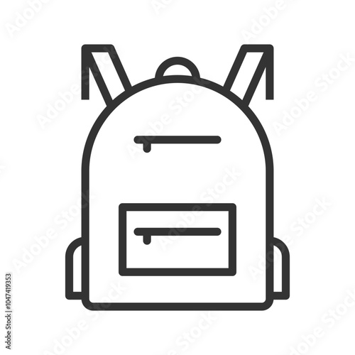 Backpack, linear style icon. School or hiking backpack with multiple compartments.