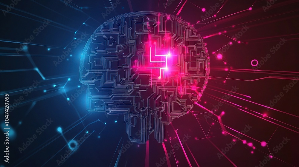 Digital Brain with Circuit Patterns in Vibrant Colors Digital Brain with Circuit Patterns in Vibrant Colors
