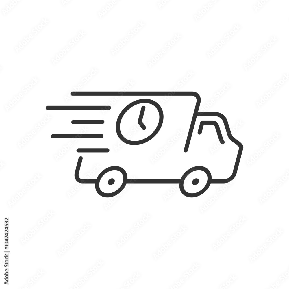 Fast moving shipping delivery truck line art vector icon for transportation apps and websites. Vector illustration
Fast moving shipping delivery truck line art vector icon for transportation apps and websites. Vector illustration