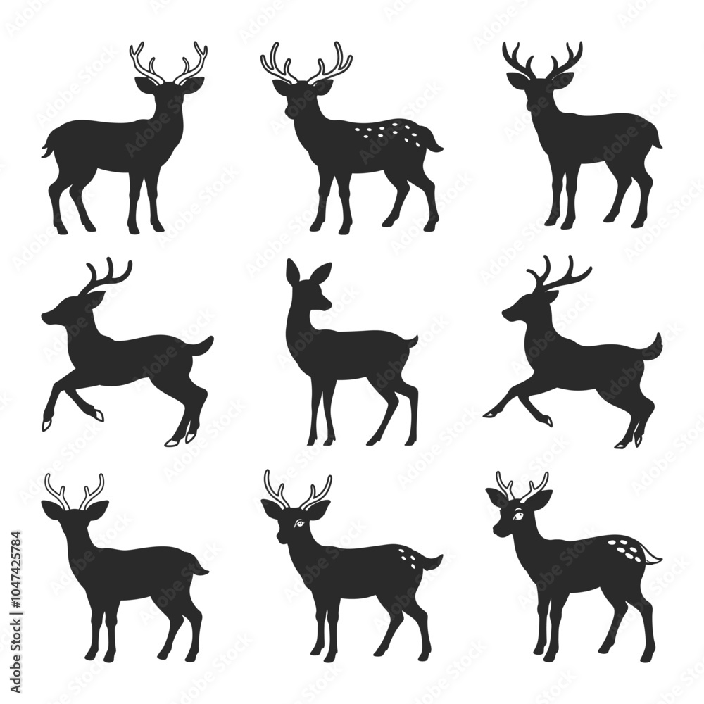 Fototapeta premium Deer Vector Silhouette Illustration, Deer Head SVG, Deer Logo 