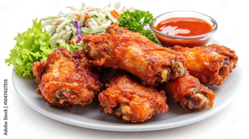 Crispy Chicken Wings with Salad and Sauce Crispy Chicken Wings with Salad and Sauce