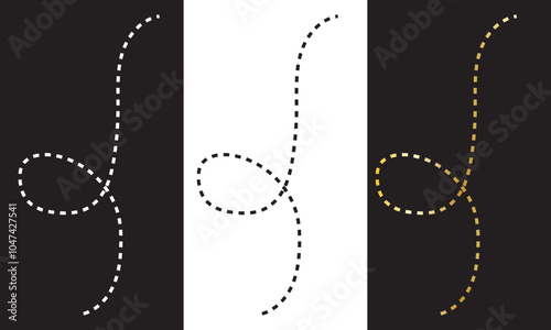 Golden, black and white Wavy line, curved dotted line. isolated on white and black background. Vector illustration. EPS 10
