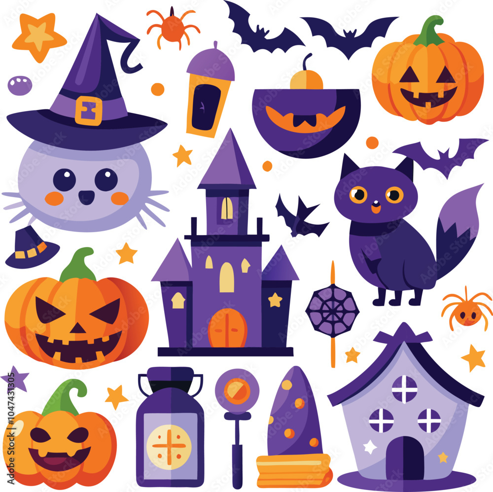Fototapeta premium Halloween Spooky Elements Cartoon Illustration