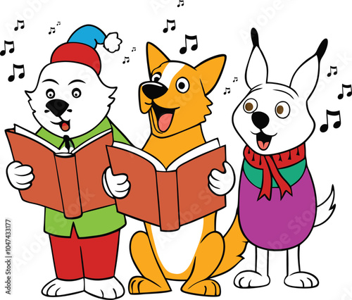 A group of animals are singing Christmas carols and holding songbooks 01 Vector Merry Christmas Celebrate Cute Baby Cartoon Character Art