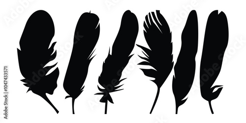 Bird wing’s Feather Vector silhouette icon set illustration.