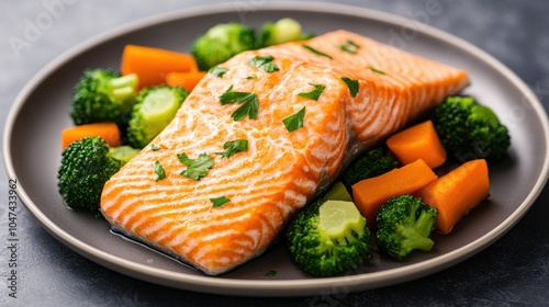 Fresh Salmon Fillet with Steamed Vegetables