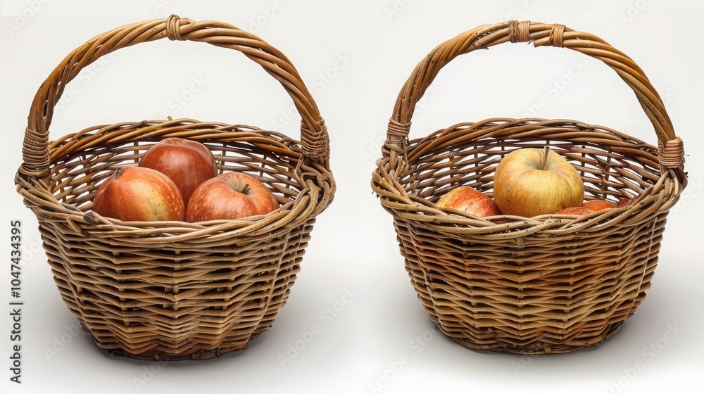 Two wicker baskets filled with apples on a white background
Two wicker baskets filled with apples on a white background