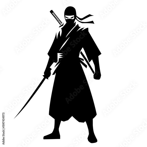 Silhouette Japanese assassin ninja black with samurai vector illustration.