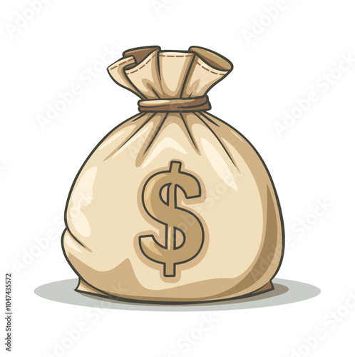 A cartoon-style money bag with a dollar sign, symbolizing wealth, savings, or treasure. The simple, iconic design makes it ideal for finance, banking, or treasure-themed visuals.