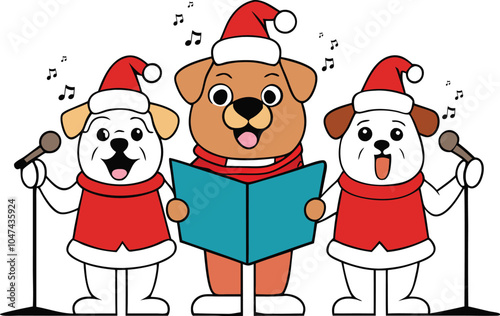 A group of animals are singing Christmas carols and holding songbooks 02 Vector Merry Christmas Celebrate Cute Baby Cartoon Character,  Art