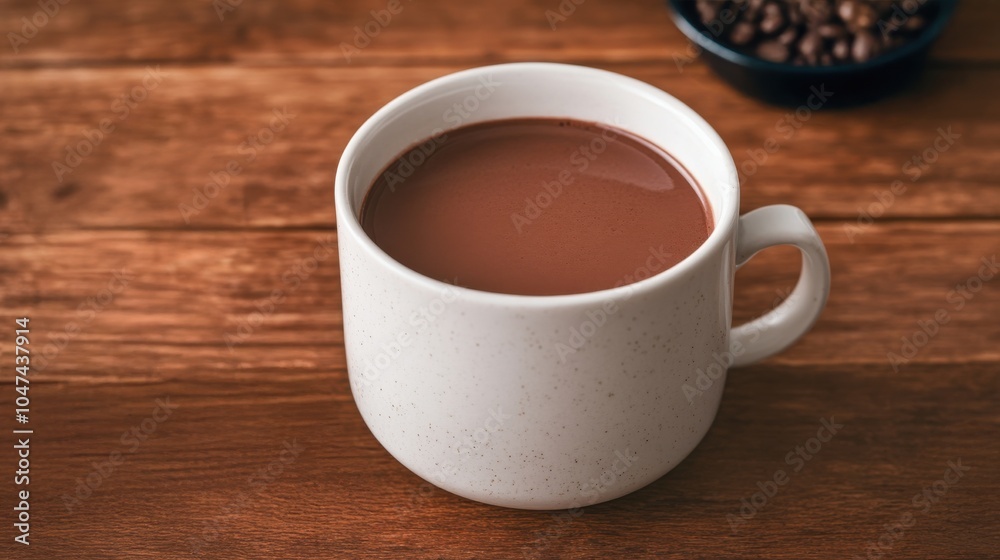 Warm Cup of Creamy Hot Cocoa on Wooden Table Warm Cup of Creamy Hot Cocoa on Wooden Table