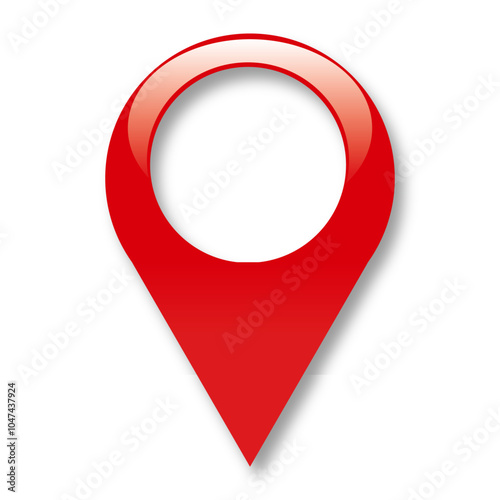 Red map pointer 3D icon with subtle shadow, vector illustration. GPS marker and navigation symbol isolated on transparent or white background. Perfect for location sign concepts.