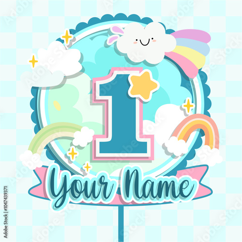 sky theme birthday cake topper design