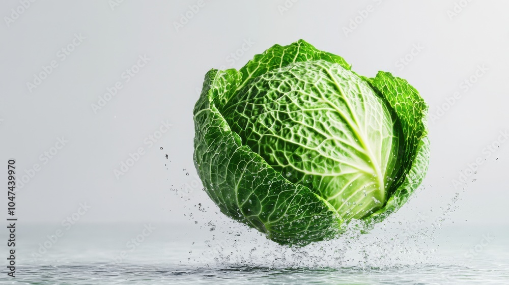 Fototapeta premium Fresh Green Cabbage Splashing in Water