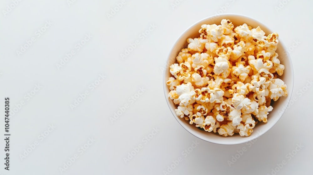 A bowl of caramel popcorn neatly arranged on a white background, perfect for movie night snack concepts or casual gatherings. A bowl of caramel popcorn neatly arranged on a white background, perfect for movie night snack concepts or casual gatherings.