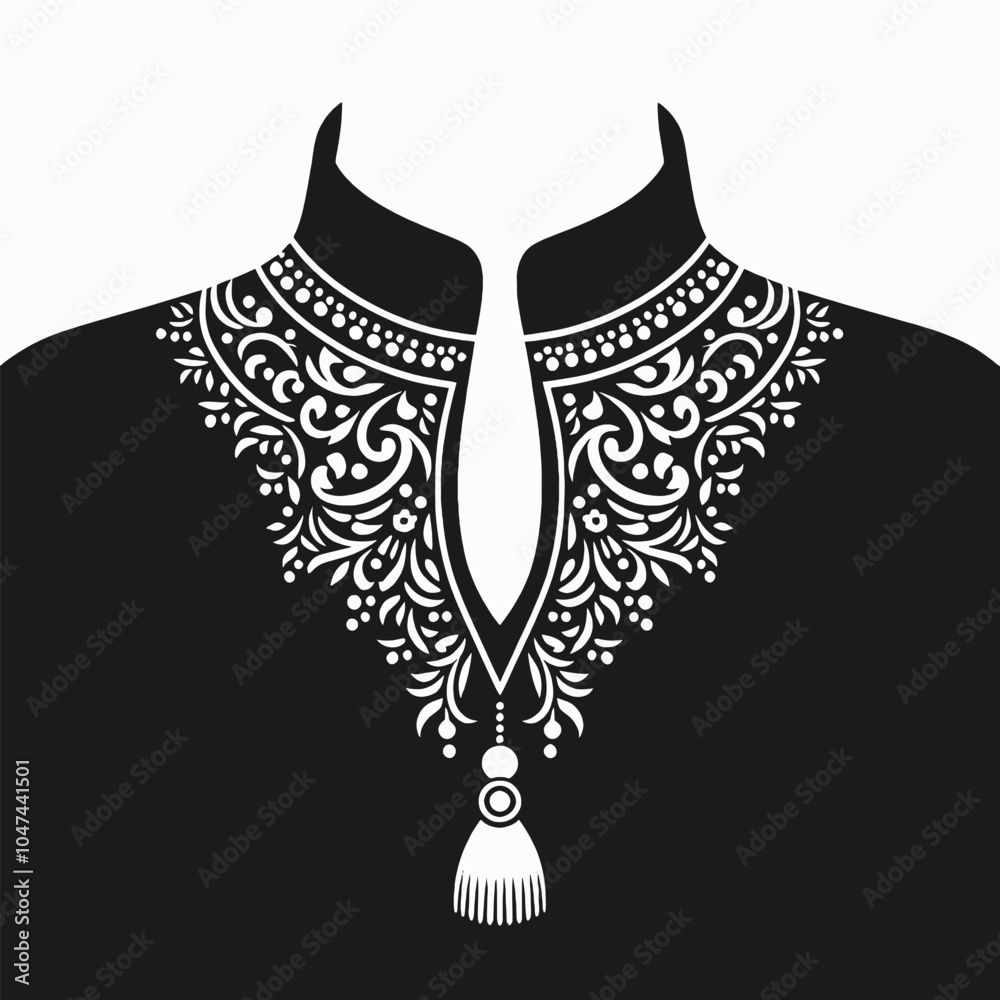 Simple Keyhole Neck Collar with Tassel Ties Silhouette vector, isolated white background Simple Keyhole Neck Collar with Tassel Ties Silhouette vector, isolated white background