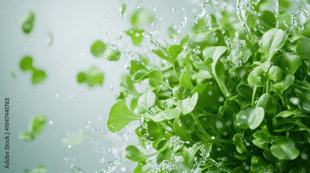 Fresh Watercress with Water Splash Background Fresh Watercress with Water Splash Background