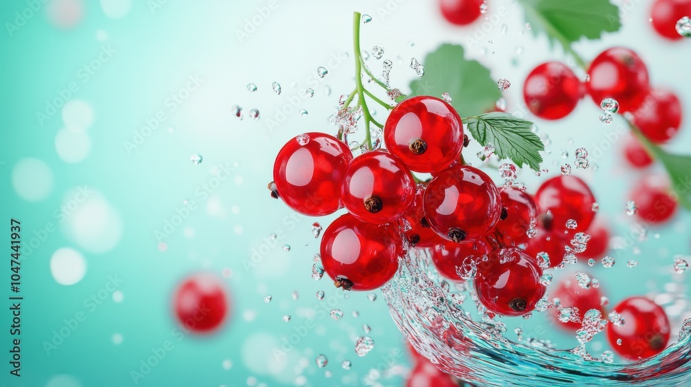 Fresh Red Currants with Water Splash and Blurred Background Fresh Red Currants with Water Splash and Blurred Background