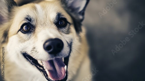 Close-up of a happy dog with its tongue sticking out. photo