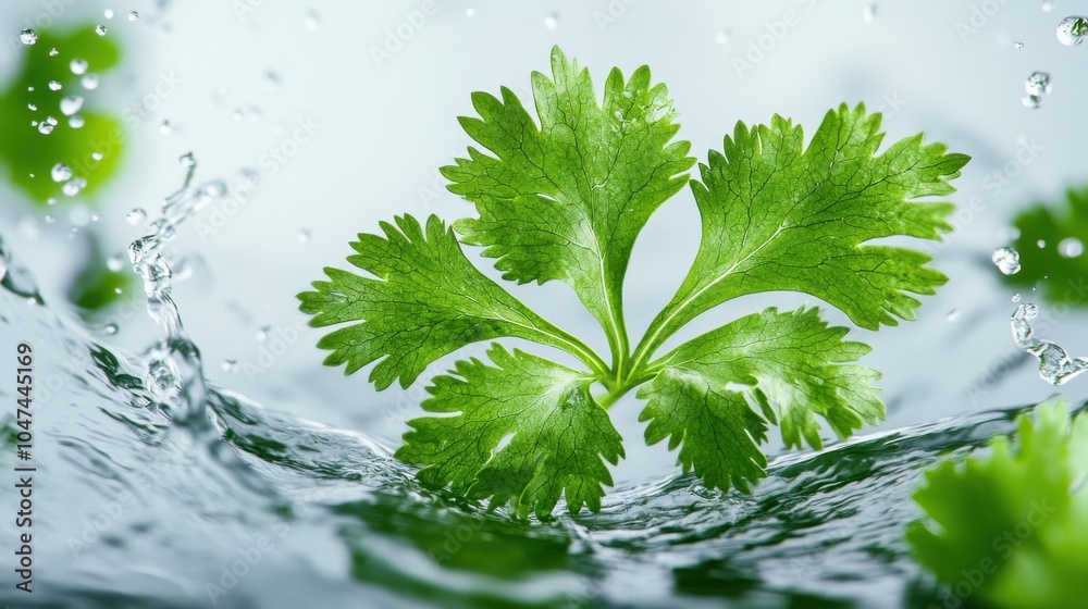 Fototapeta premium Fresh Cilantro Splash in Green Water