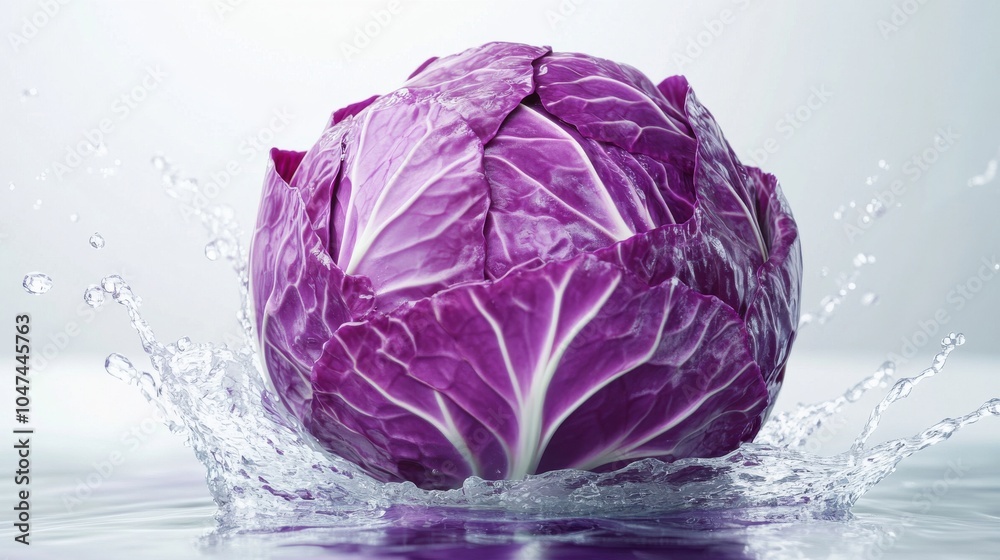 Obraz premium Fresh Purple Cabbage Splashing in Water