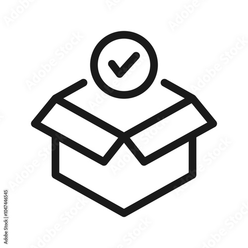 Box check icon. Simple outline style. Receive product, delivery package, open order, cardboard, bulk, unpack box concept. 