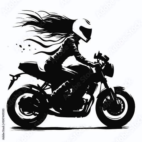 a biker girl vector Contour Drawing vector silhouette, isolated white background 