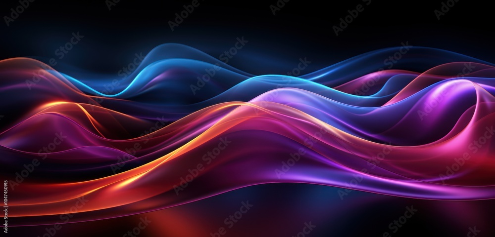 Abstract waves of vibrant colors flowing in a dark background. Abstract waves of vibrant colors flowing in a dark background.