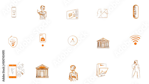 ดีไ3D Beacon technology icons set. Bluetooth beacon set with various devices connecting and transmitting data illustrating proximity marketing concept