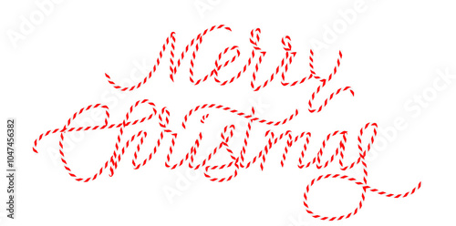 Merry Christmas candy cane text effect. Stripeds red white letters.  Xmas decoration