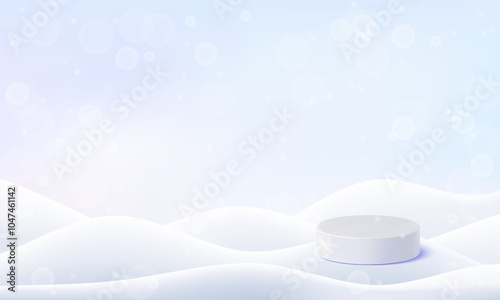 Winter snow background. 3d ground mountain. Vector snowy blue landscape. Ice pile snowdrift texture. Hill scene of night land realistic render. White xmas field cartoon drift glacier. Frozen snowbank