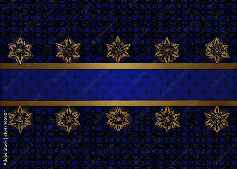 Elegant Blue Pattern with Golden Floral Elements and Geometric Design Elegant Blue Pattern with Golden Floral Elements and Geometric Design