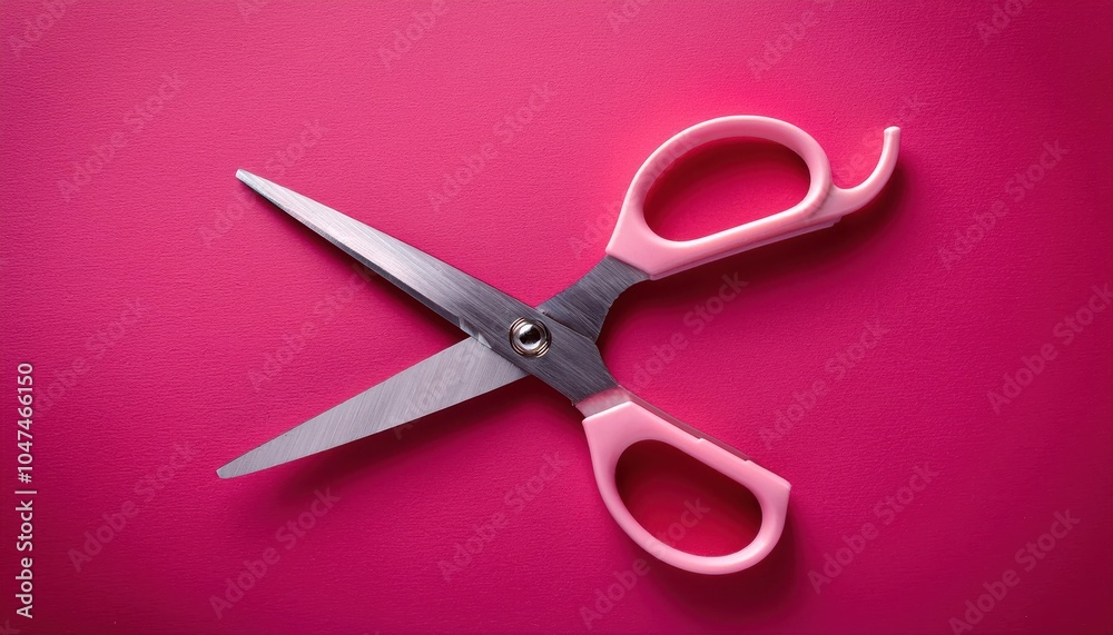 Close-Up of Handled Stainless Steel Scissors on Vibrant Pink Background. Ideal for Precision Cutting in Crafting, Sewing, Office Tasks, and Creative Projects with Ergonomic Grip and Sleek Design Close-Up of Handled Stainless Steel Scissors on Vibrant Pink Background. Ideal for Precision Cutting in Crafting, Sewing, Office Tasks, and Creative Projects with Ergonomic Grip and Sleek Design