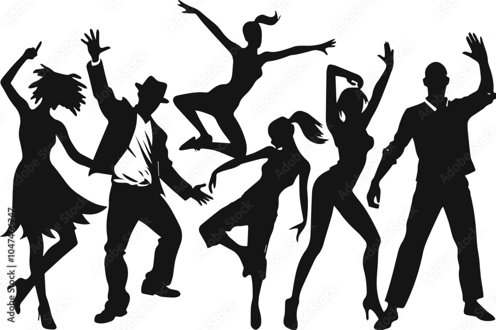 silhouettes of a group of dancing people, victor illustration silhouettes of a group of dancing people, victor illustration