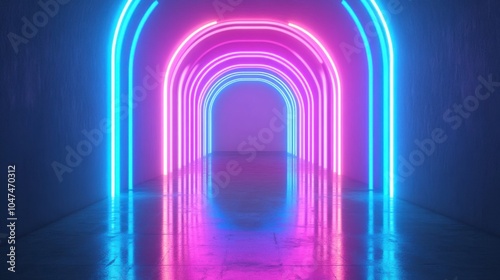 Neon Arcade with Empty Hallway in 80s Style