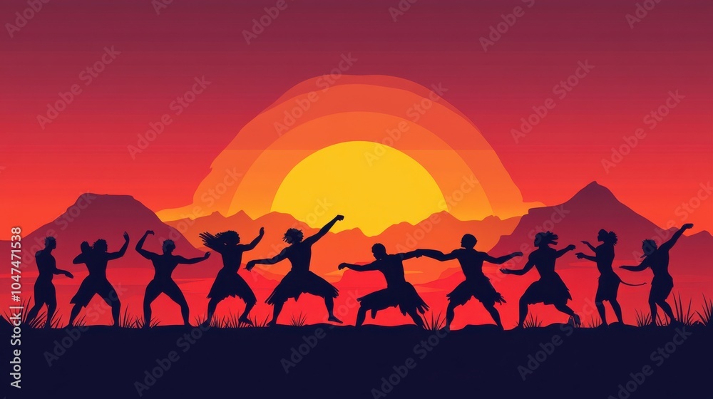 Indigenous Dancers Performing at Sunset Indigenous Dancers Performing at Sunset