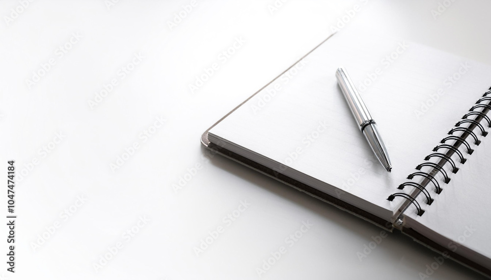 Notebook with pen on side position provides copy space for text. background concept isolated white Notebook with pen on side position provides copy space for text. background concept isolated white
