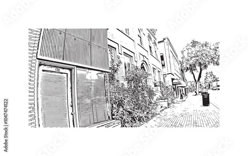 Obraz na płótnie Print Building view with landmark of Sumter is the city in South Carolina. Hand drawn sketch illustration in vector. w salonie