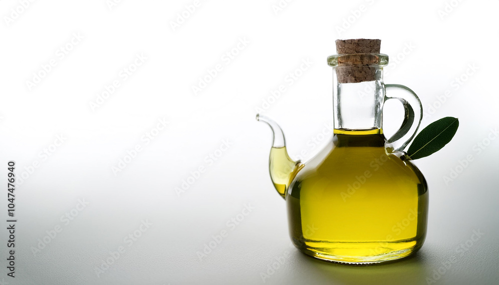 Olive oil in glass bottle on side position provides copy space for text. background concept isolated white Olive oil in glass bottle on side position provides copy space for text. background concept isolated white