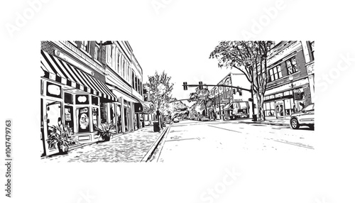 Obraz na płótnie Print Building view with landmark of Sumter is the city in South Carolina. Hand drawn sketch illustration in vector. w salonie